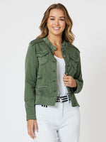 Military Style Denim Jacket - Khaki