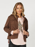 Military Style Denim Jacket - Chocolate