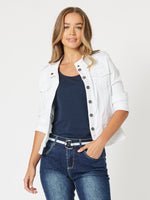 Military Style Denim Jacket - White