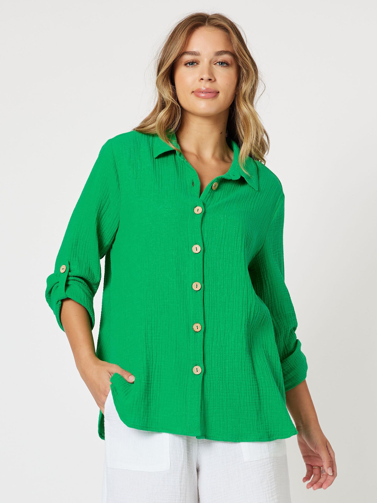 Byron textured Cotton Shirt - Emerald – Threadz