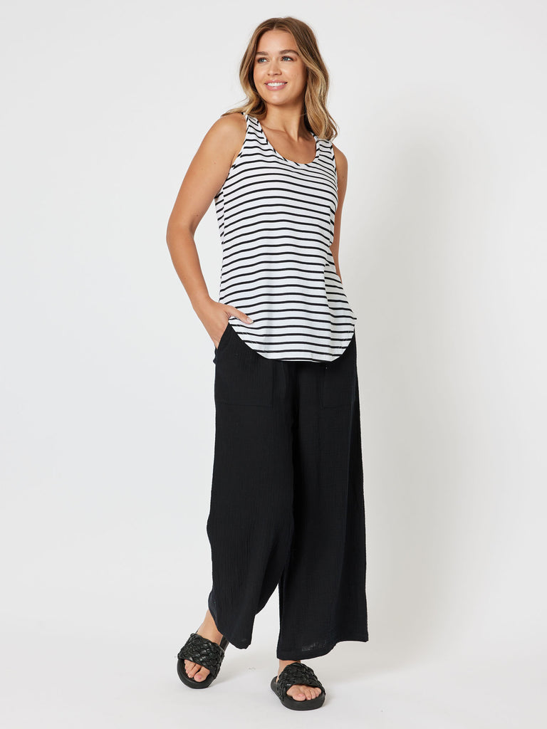 Byron Textured Cotton Wide Leg Pant - Black