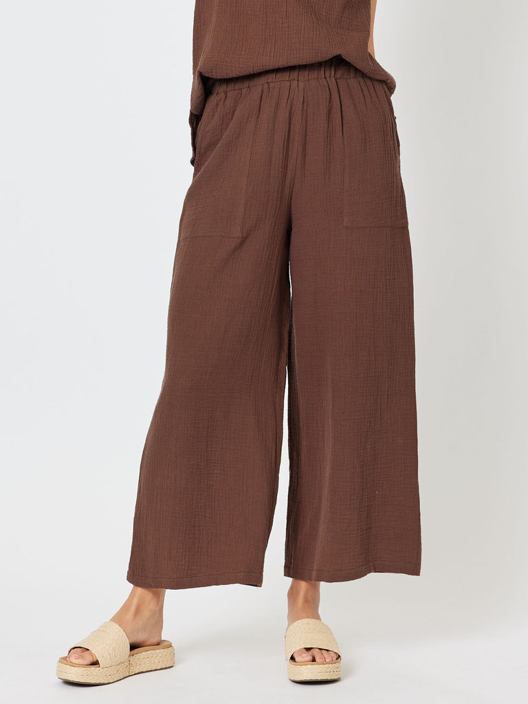 Byron Textured Cotton Wide Leg Pant - Chocolate