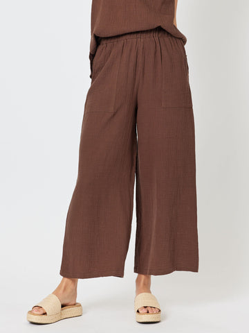 Byron Textured Cotton Wide Leg Pant - Chocolate