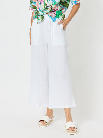 Byron Textured Cotton Wide Leg Pant- White