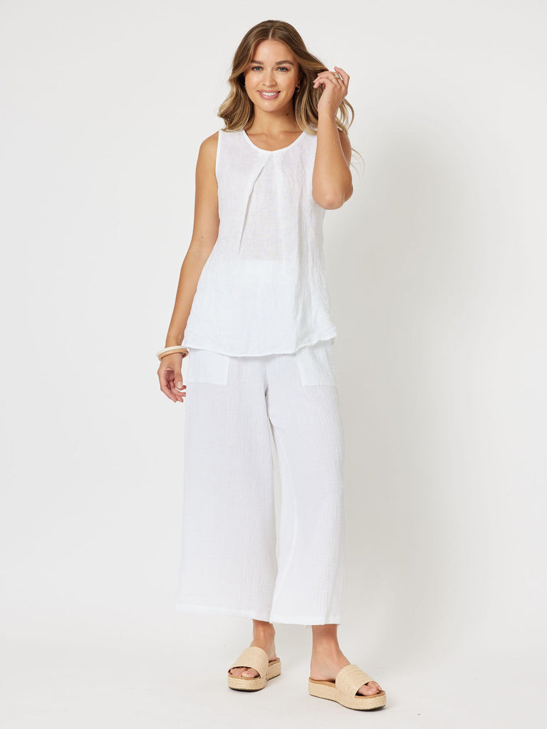 Byron Textured Cotton Wide Leg Pant- White