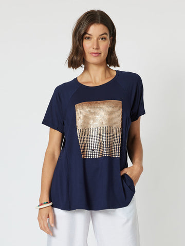 Sequin Patch T-shirt - Navy/Bronze