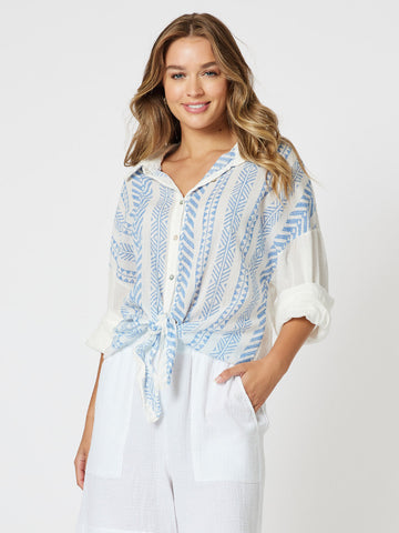 Ivy Cotton Print Shirt - Blue/White