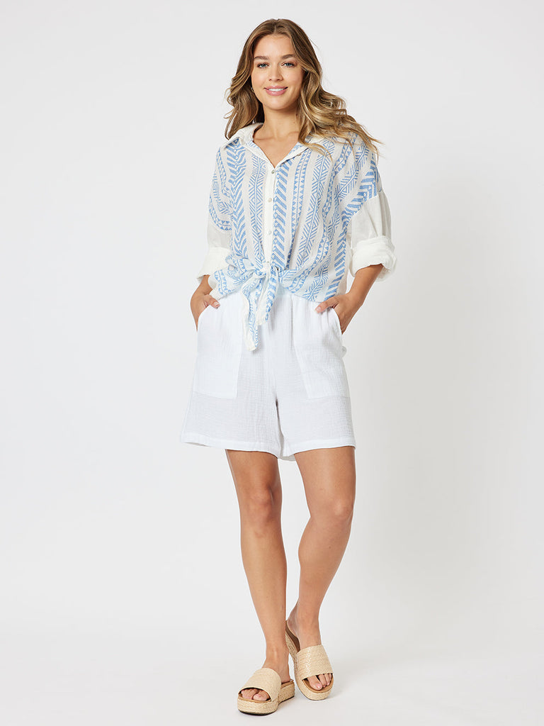 Ivy Cotton Print Shirt - Blue/White