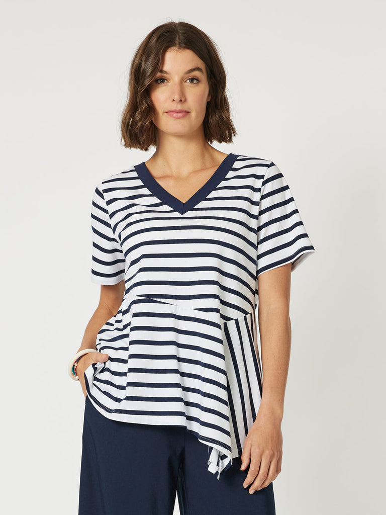 Stripe Spliced T-shirt - Navy/White