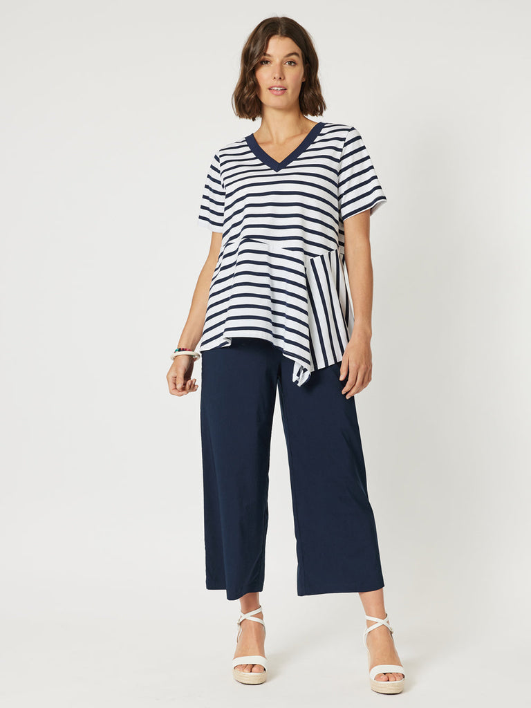 Stripe Spliced T-shirt - Navy/White