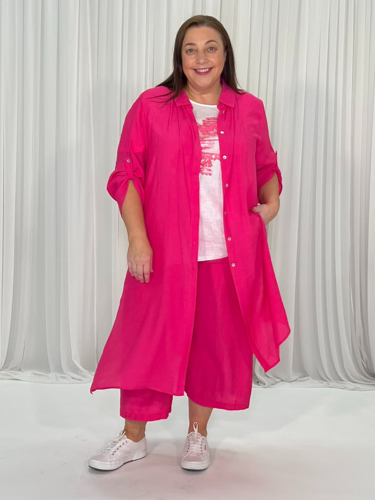 Long Duster Shirt - Hot Pink