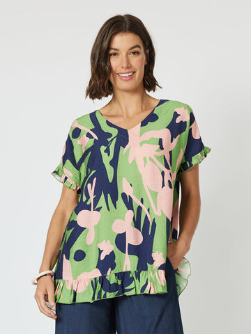 Como Ruffle Printed Top - Green