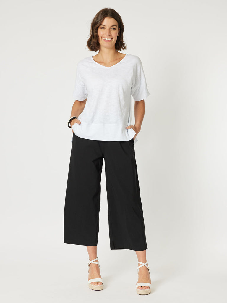 Ribbed Waist Stretch Pant - Black