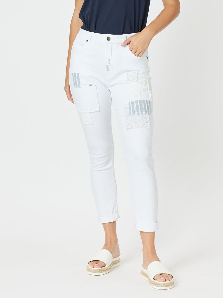 Taylor Patch High Rise Skinny Leg Jeans - White