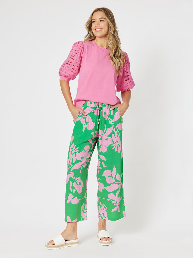 Kyla Lace Sleeve - Shirt - Hot Pink