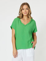 Byron Cotton V-neck Top - Emerald