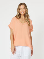 Byron Cotton V Neck Top - Papaya