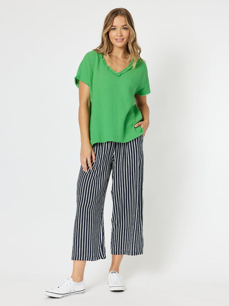 Stripe Wide Leg Pant - Navy