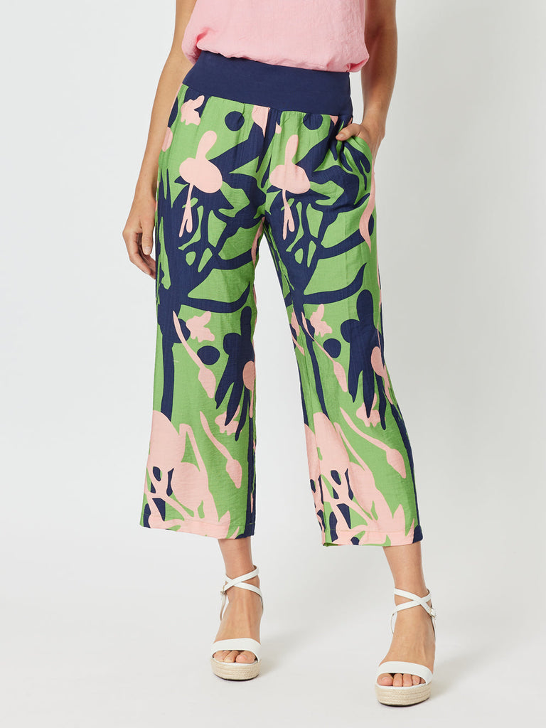 Como Wide Leg Print Pant - Green