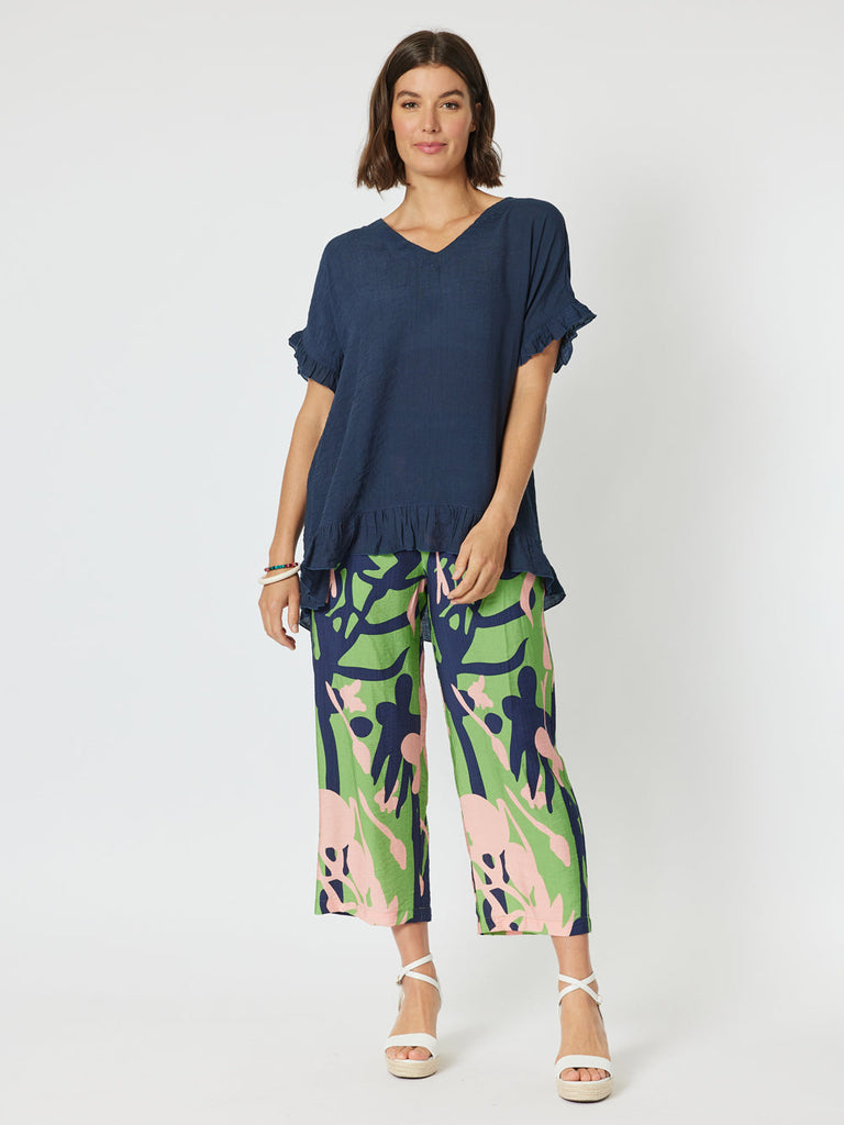 Como Wide Leg Print Pant - Green