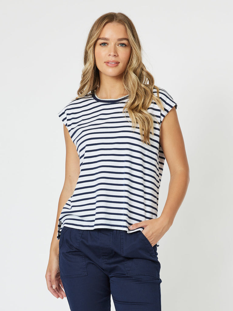 Portia Stripe Tee - Navy/White