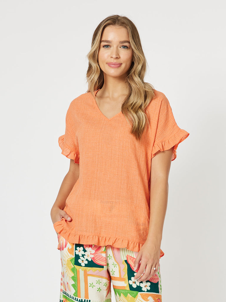 Tulum V Neck Top - Papaya