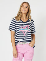 Heart Stripe T-shirt - Navy/White