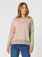 Maxwell Stripe Print Sweatshirt - Coral Multi