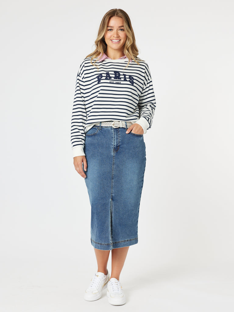 Paris Stripe Sweatshirt - Navy/White