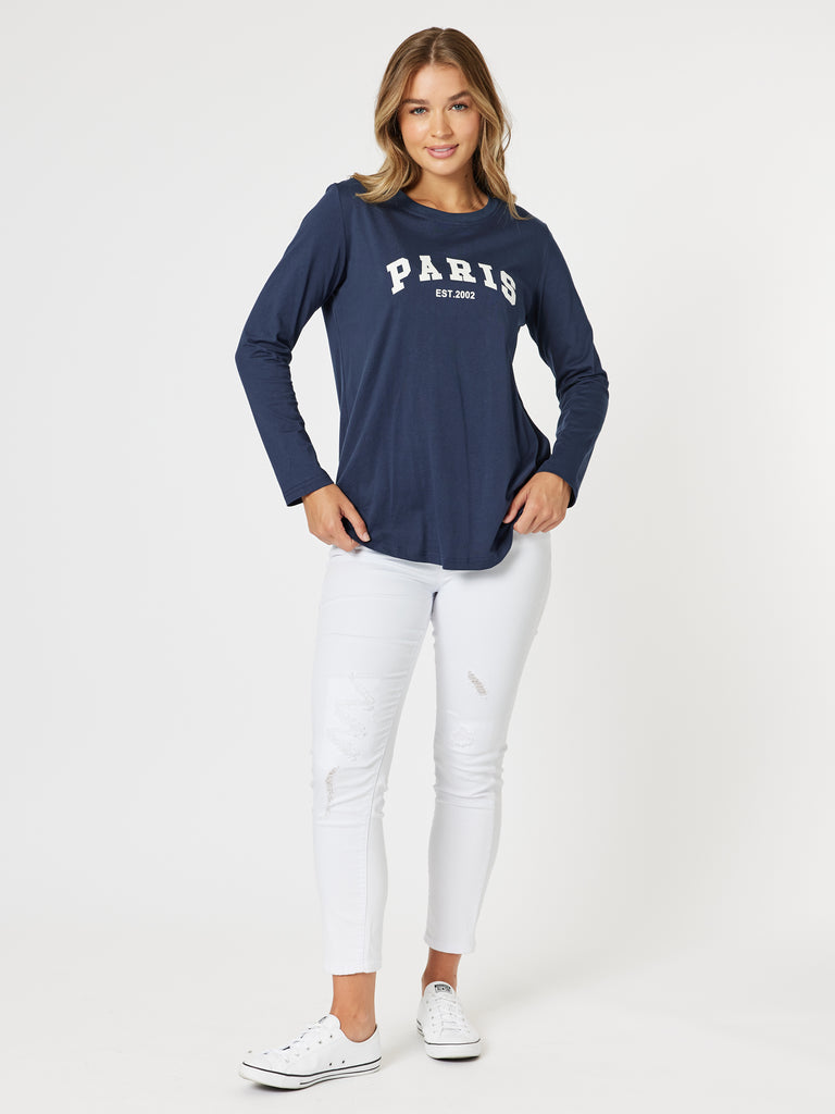 Paris Long Sleeve Tee - Navy