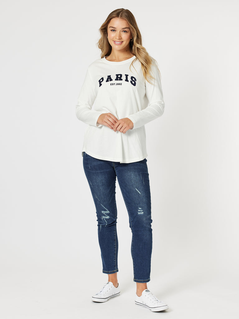 Paris Long Sleeve Tee - White