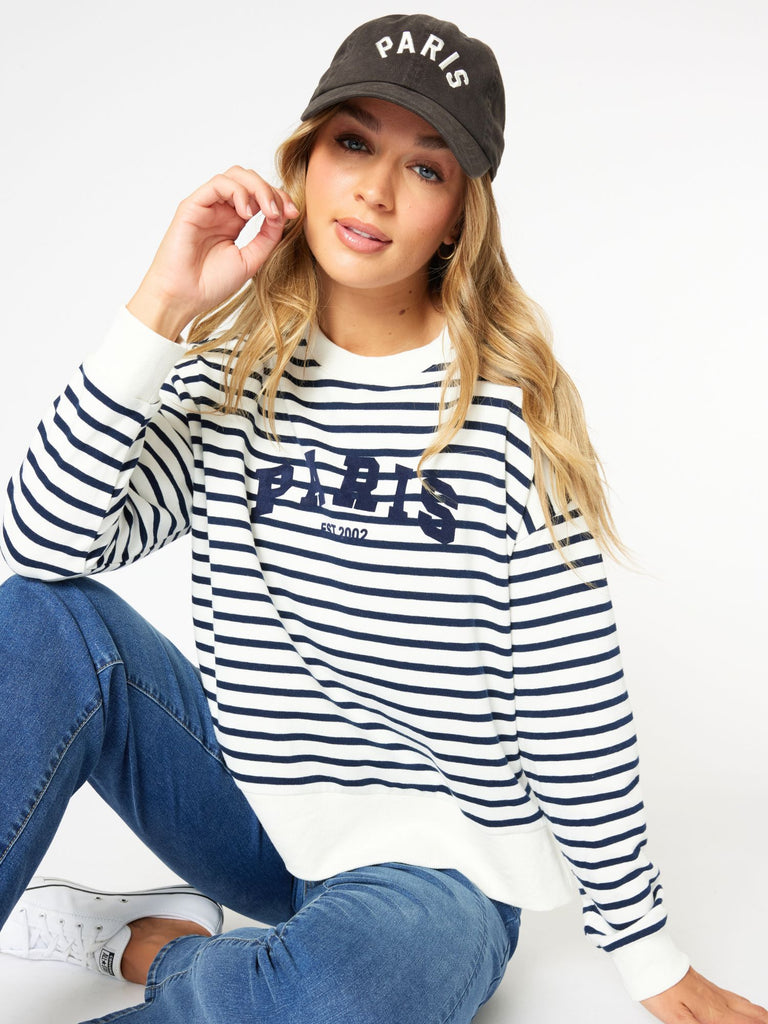 Paris Stripe Sweatshirt - Navy/White