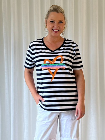 Heart Stripe Tee - Orange