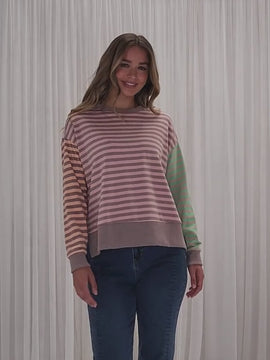 Maxwell Stripe Sweatshirt - Coral Multi