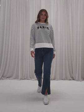 Paris Stripe Sweatshirt - Navy/White