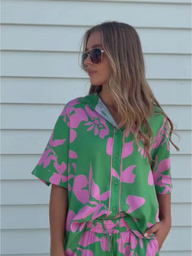 Spring Print Shirt - Emerald