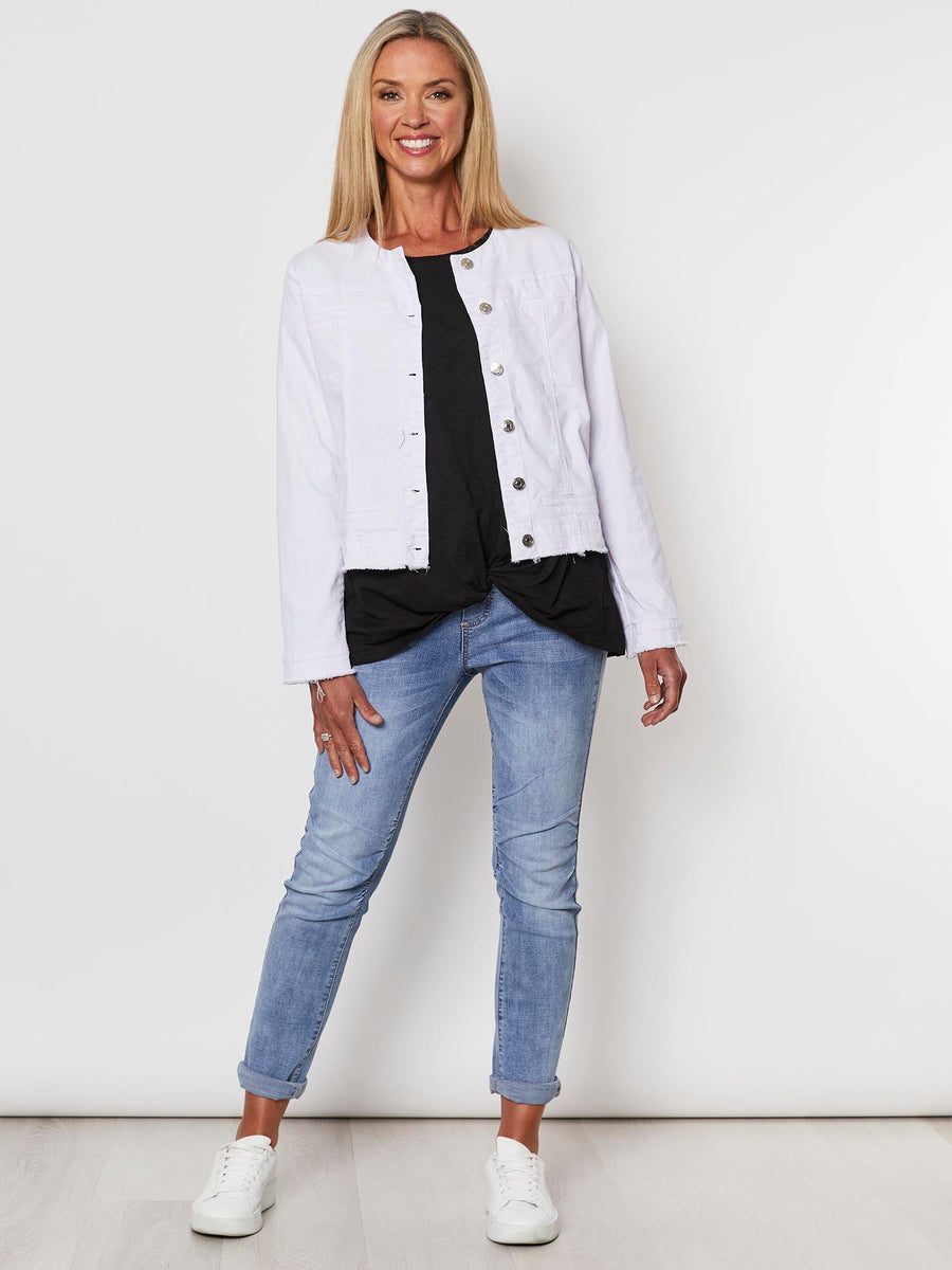 Collarless denim jacket womens hot sale australia