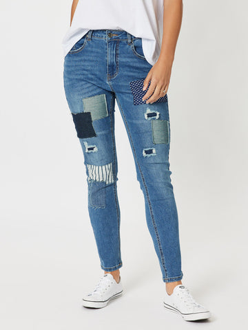 Sofia Patch Slim Leg Jean - Denim